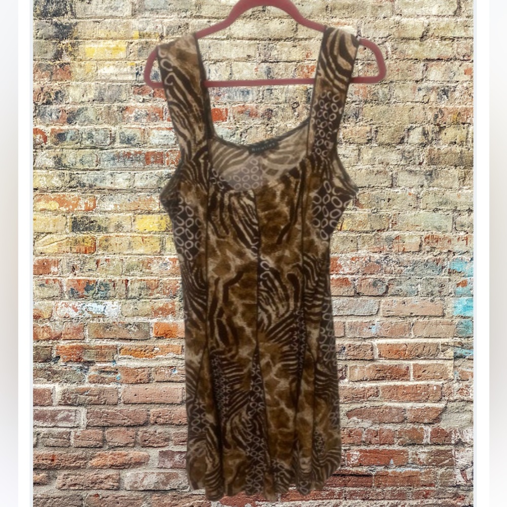 Vintage Scoop Neck Tiger Stripe Sleeveless Dress Fit and Flare Women XL - Picture 14 of 14